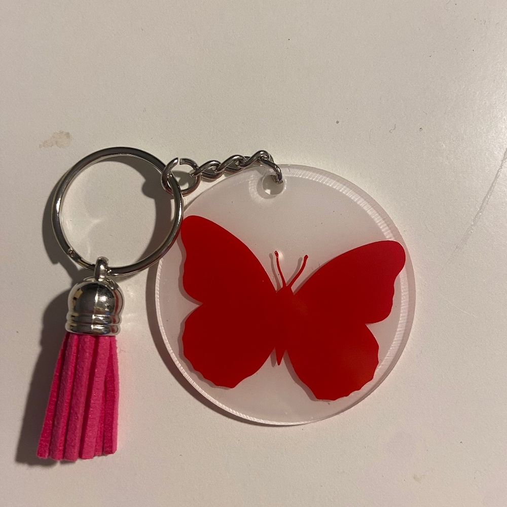 Keychain Pink Butterfly Design With Tassel